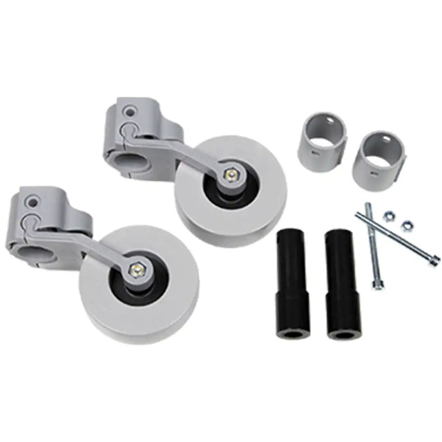 Vista de las piezas que componen el kit de ruedas traseras para el andador infantil plegable air n dortomedical