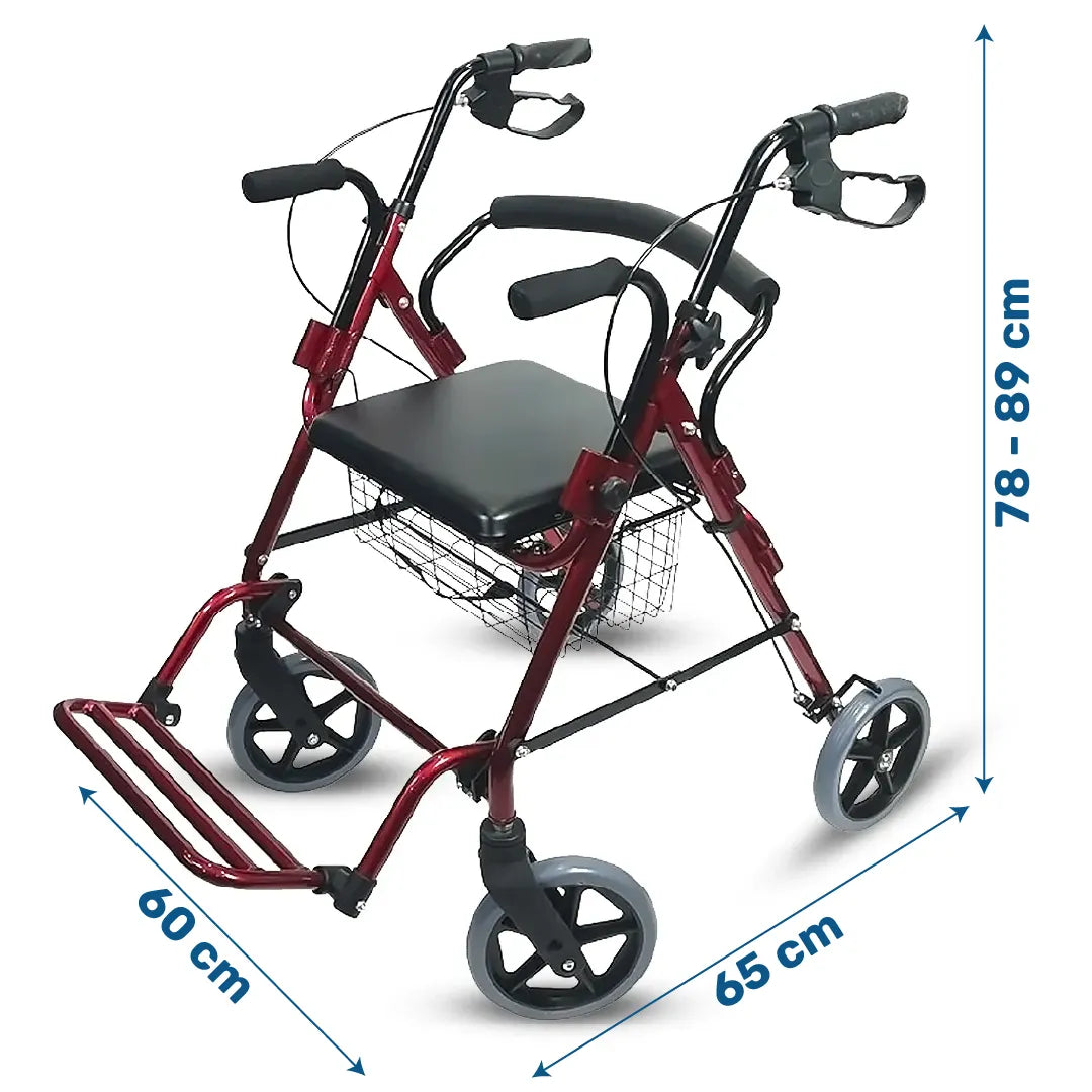 Medidas del Andador para mayores convertible en silla de traslado con frenos de seguridad dortomedical