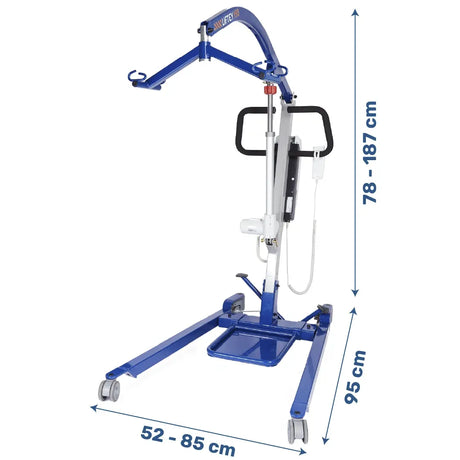 Medidas de la grúa estable que soporta hasta 150 kg de peso de usuario dortomedical