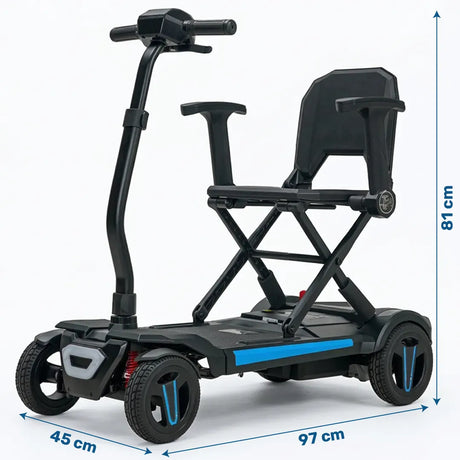 Medidas totales del scooter plegable con batería de litio extraíble y triple sistema de carga para máxima conveniencia dortomedical