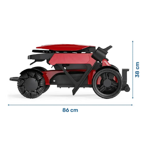 Medidas de la silla eléctrica plegada con dimensiones compactas que facilitan su transporte en un maletero o guardar en el hogar dortomedical
