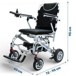 Medidas de la Silla eléctrica LENA con freno electromagnético para garantizar seguridad total en pendientes dortomedical