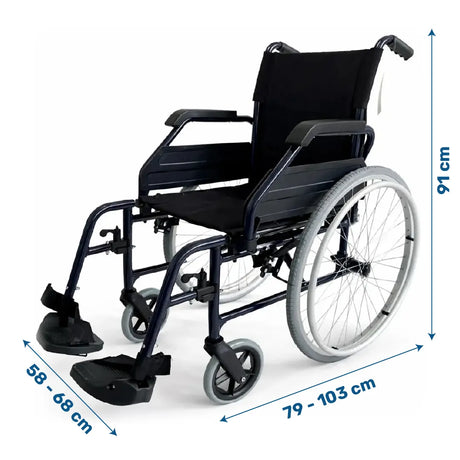 Medidas de la Silla de ruedas con estructura autopropulsable de aluminio, pensada para un uso diario estable dortomedical