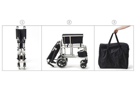 Dimensiones de la silla de ruedas Transit Wellell Apex abierta (70x44x89 cm) y plegada para transporte en espacios reducidos dortomedical