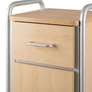 Mesa auxiliar equipada con cajón y taquilla con puerta para facilitar el almacenamiento de objetos dortomedical