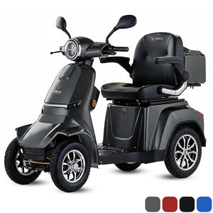Moto scooter eléctrica con ruedas neumáticas de 8 y 10 pulgadas que absorben los baches del terreno de Dortomedical