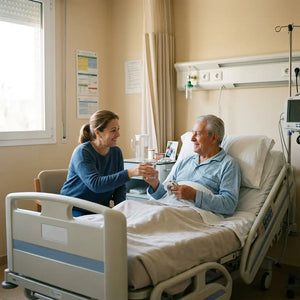 Paciente utilizando el colchón antiescaras viscoelástico con inserto anatómico en espuma HR que favorece una mayor inmersión del sacro dortomedical