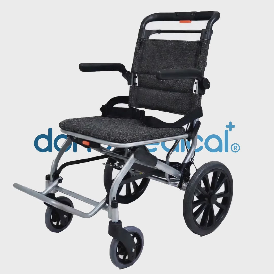 Vista 360 grados de la silla de ruedas de traslado ultraligera plegable Giro en dortomedical