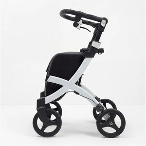 Vista lateral del andador Flex con altura ajustable para un mayor confort para personas bajas dortomedical