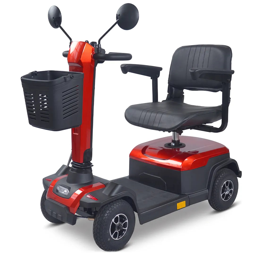 Scooter eléctrico con cuatro ruedas que ofrecen una estabilidad total sobre terrenos más irregulares dortomedical