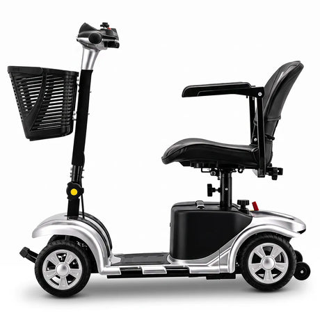 Vista lateral del scooter eléctrico para adultos Lucas Pro con estructura plegable y desmontable que ayuda a almacenarlo y transportarlo dortomedical