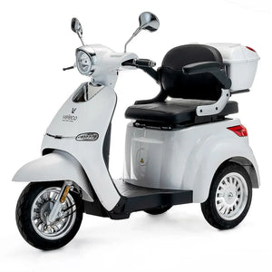 Scooter eléctrico con baúl rígido trasero y espacio tras el asiento para llevar la compra de Dortomedical