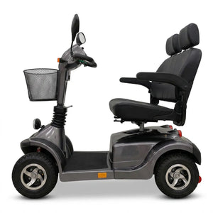 Vista lateral del scooter eléctrico biplaza 700W con asientos independientes para una mayor comodidad compartida dortomedica
