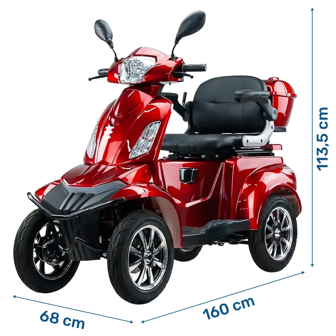 Medidas del scooter eléctrico con equipamiento completo con claxon y espejos retrovisores para mayor seguridad dortomedical