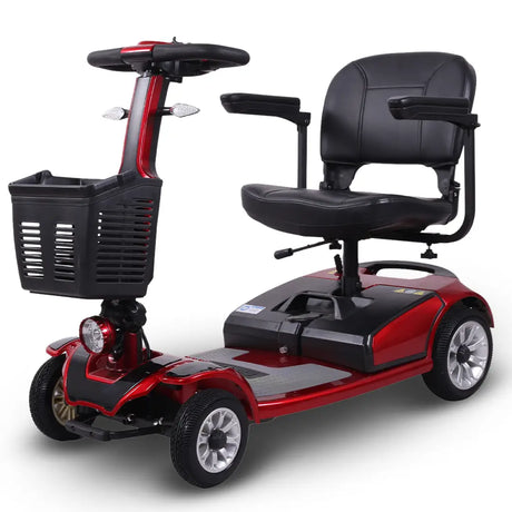 Scooter eléctrico rojo para discapacitados con palancas de control de precisión que permiten un manejo seguro incluso con una sola mano dortomedical