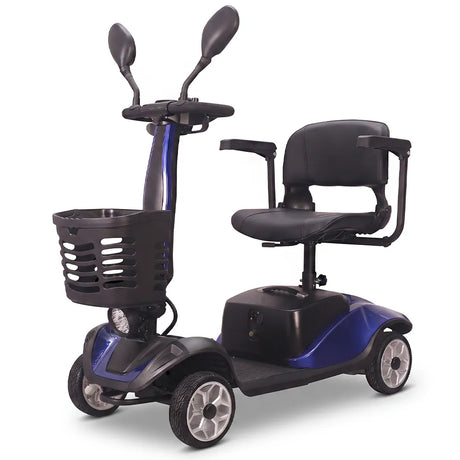 Modelo azul del scooter eléctrico con modo manual o eléctrico para adaptarse a la movilidad según el usuario dortomedical