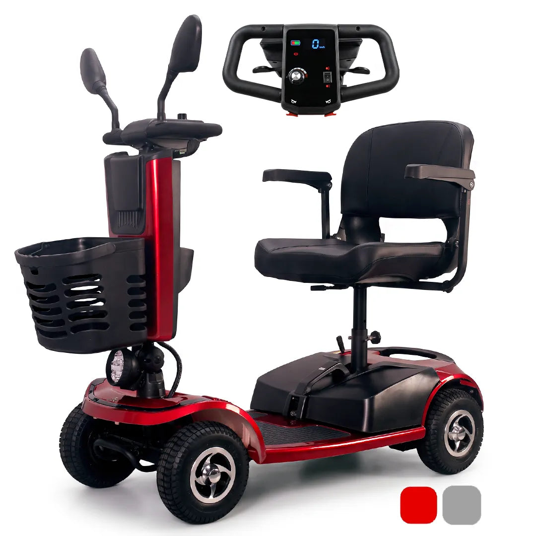 Scooter eléctrico para movilidad y accesibilidad que ofrece prestaciones como pantalla LCD, suspensión trasera dortomedical