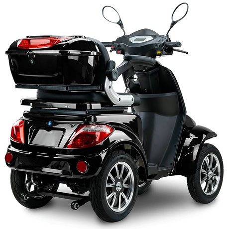 Vista trasera del scooter eléctrico diseñado para moverse con agilidad por terrenos de ciudad y pueblo dortomedical