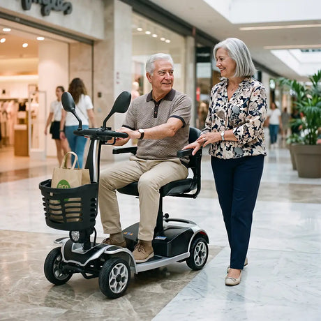 Usuarios disfrutando de un paseo con el scooter eléctrico con ruedas macizas sin necesidad de mantenimiento dortomedical