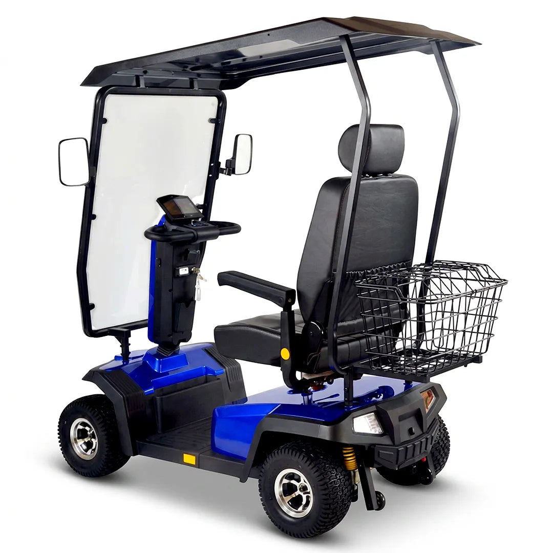 Vista trasera del scooter eléctrico todoterreno con autonomía de hasta 58 km para desplazamientos diarios más largos dortomedical