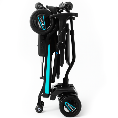 Vista plegada del Scooter para minusválidos con plegado automático mediante mando a distancia para facilitar el transporte dortomedical