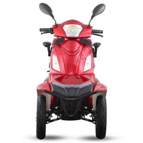 Perspectiva lateral del scooter motorizado todoterreno Faster Neo destacando su altura libre al suelo de 18 cm para evitar obstáculos con facilidad dortomedical