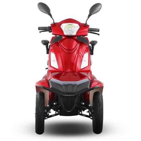 Perspectiva lateral del scooter motorizado todoterreno Faster Neo destacando su altura libre al suelo de 18 cm para evitar obstáculos con facilidad dortomedical