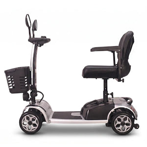 Vista lateral del scooter de movilidad con controles simples para una conducción intuitiva y segura dortomedical