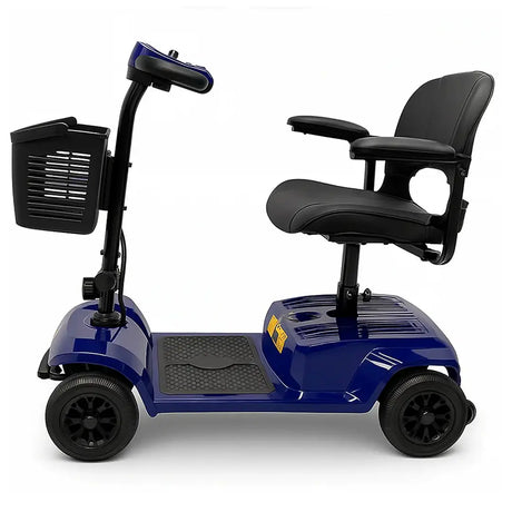 Vista lateral del scooter para personas con movilidad reducida con diseño compacto del scooter LUCAS para entrar fácilmente en puertas y ascensores dortomedical
