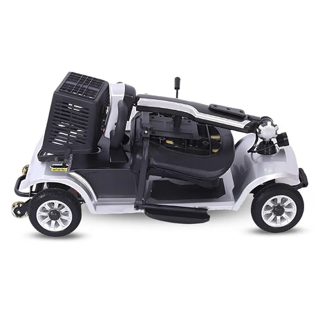 Vista plegada del scooter con potente luz LED delantera integrada en el scooter eléctrico para garantizar la visibilidad en zonas oscuras dortomedical