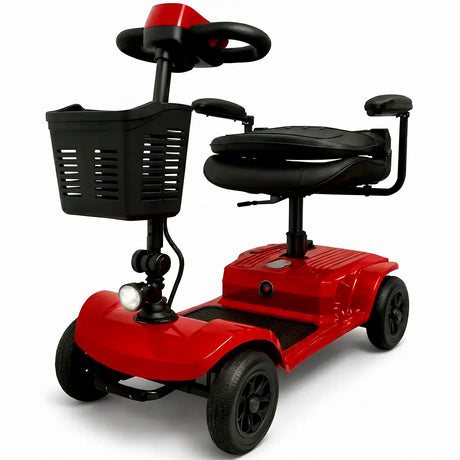 Vista con asiento plegado del scooter para personas con movilidad reducida de peso ligero que ofrece una estabilidad total dortomedical