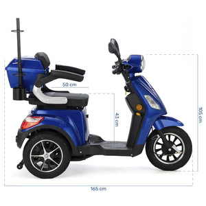 Medidas de la scooter de movilidad con porta bastones lateral para transportar muletas o paraguas cómodamente de Dortomedical