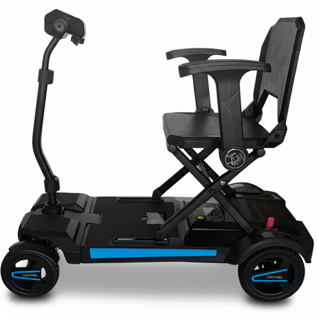 Vista lateral del Scooter de movilidad reducida ultraligero de 21kg fabricado en magnesio para un transporte sin esfuerzos dortomedical