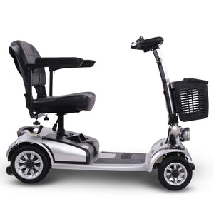Vista lateral derecho del scooter para mayores con mástil plegable y asiento extraíble para un almacenaje sencillo en casa dortomedical