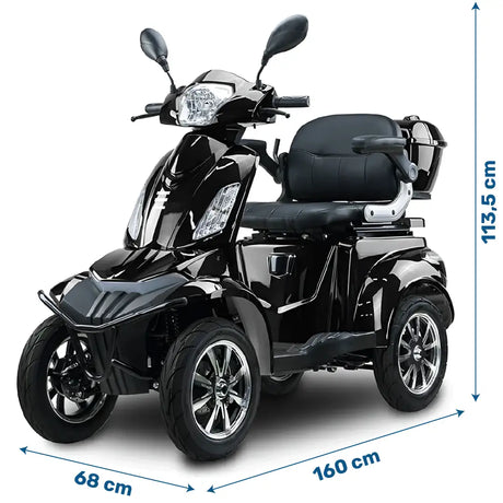 Medidas del scooter eléctrico con equipamiento completo con claxon y espejos retrovisores para evitar accidentes en zonas urbanas dortomedical