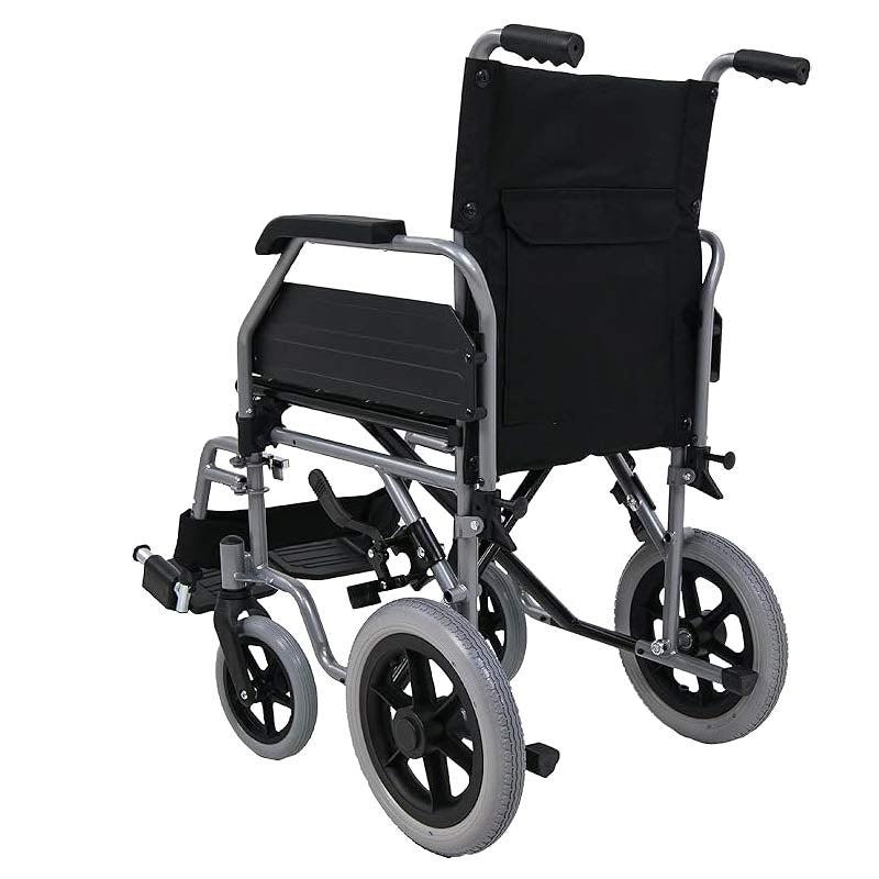Vista trasera de la silla de ruedas que se pliega de forma compacta para transportar y almacenar fácilmente dortomedical