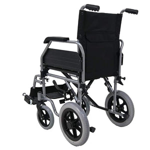 Vista trasera de la silla de ruedas que se pliega de forma compacta para transportar y almacenar fácilmente dortomedical
