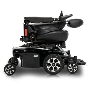 Vista plegada de la silla de ruedas eléctrica con asiento deportivo reclinable y ajuste de profundidad para aumentar el confort dortomedical