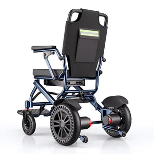 Vista trasera de la silla de ruedas eléctrica compacta de plegado vertical y 18.5 kg para fácil transporte en maletero dortomedical