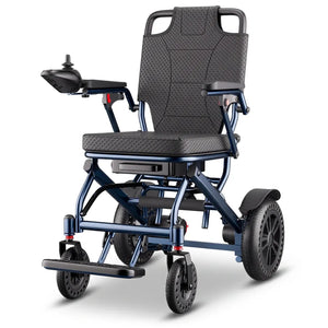 Silla de ruedas eléctrica plegable D14 con chasis de aluminio azul para una movilidad sin esfuerzo dortomedical