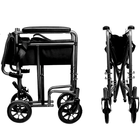 Silla de ruedas manual plegada con dimensiones 74 x 29 x 59 cm para fácil transporte dortomedical