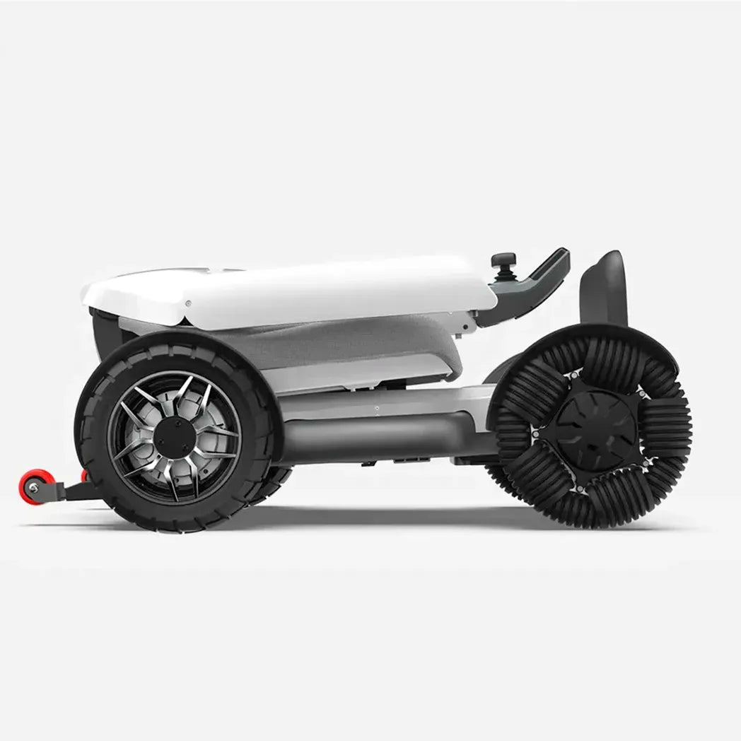 Vista lateral de la silla de ruedas eléctrica plegada con tamaño para maletero dortomedical