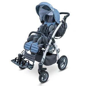 Modelo azul de la silla infantil postural GRIZZLY con sistema de basculación para una posición más cómoda y ergonómica dortomedical