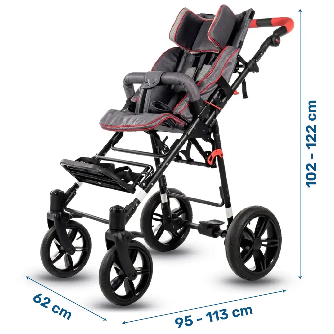 Medidas de la silla PCI con cinturón de seguridad de 5 puntos con inserciones acolchadas Zefir para un soporte postural seguro dortomedical