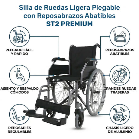 Puntos importantes de la Silla de ruedas disponible en cuatro anchos de asiento para adaptarse a la morfología del usuario de Dortomedical.