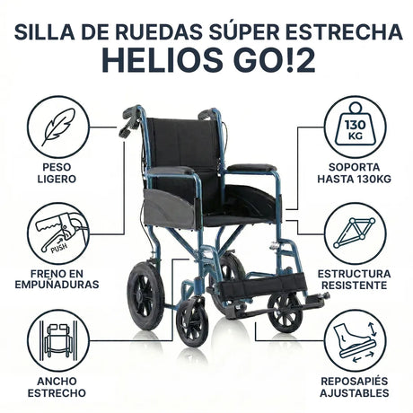 Puntos importantes de la Silla de ruedas de aluminio plegable de peso reducido ideal para guardar en el maletero del coche de Dortomedical.
