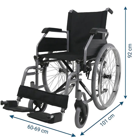 Medidas de la Silla de ruedas autopropulsable con reposabrazos abatibles para facilitar las transferencias de Dortomedical.