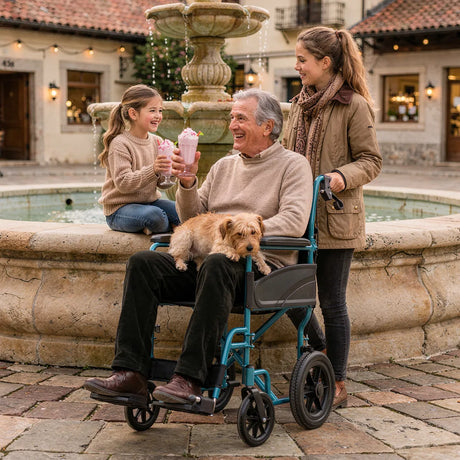 Silla de ruedas compacta con reposapiés extraíbles y regulables en longitud para mayor confort de Dortomedical.