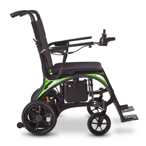 Vista lateral de la silla de ruedas eléctrica de carbono R820 con motores brushless para conducir suave dortomedical