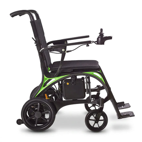 Vista lateral de la silla de ruedas eléctrica de carbono R820 con motores brushless para conducir suave dortomedical